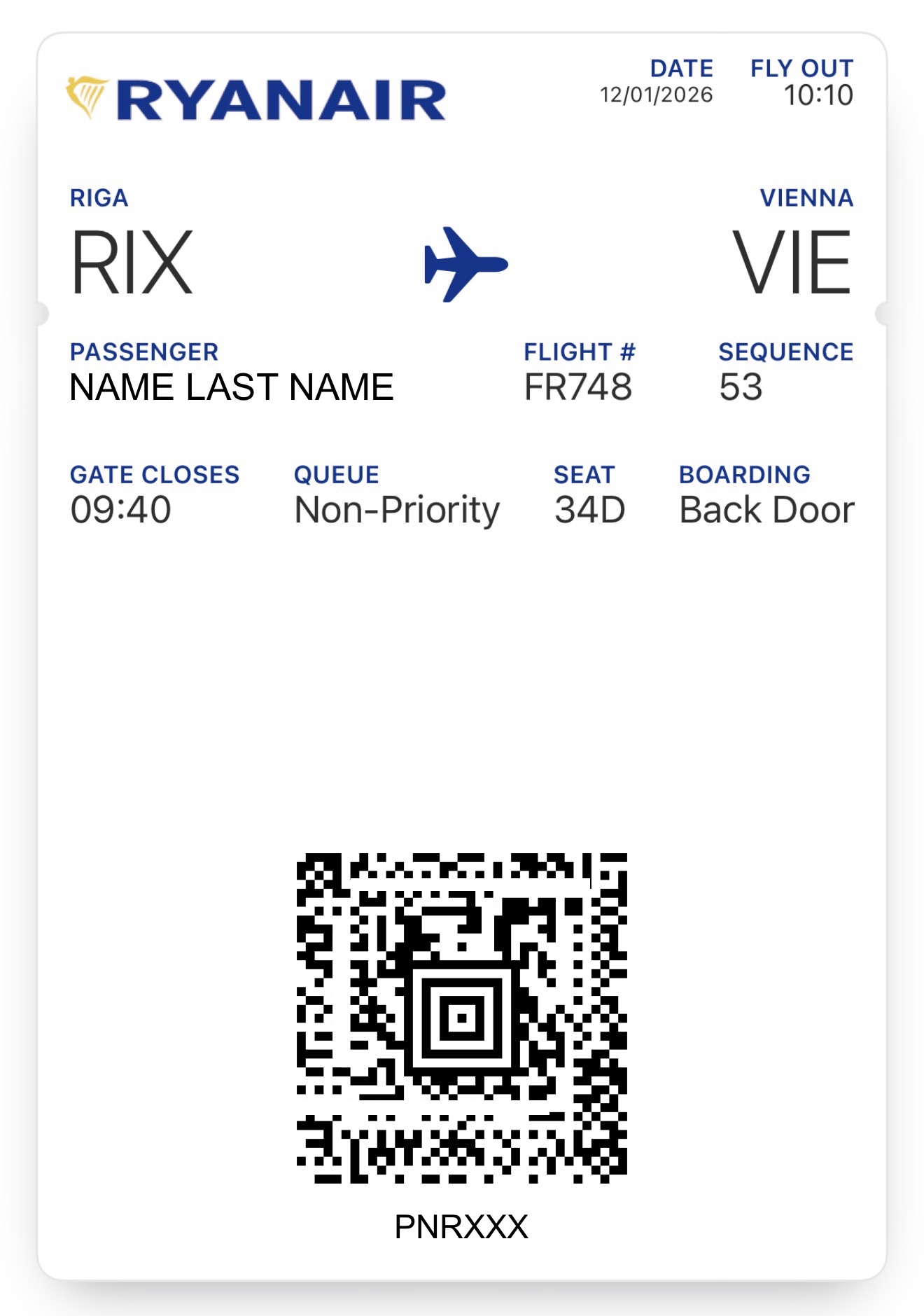 Cardul de îmbarcare Ryanair